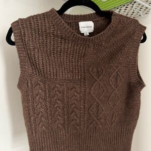 Brown Knit Sleeveless Sweater Vest
